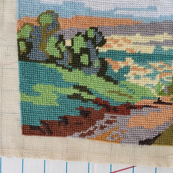 Landscape Trees Embroidered Tapestry Piece 14.5x9.5 Handmade Cottagecore - Picture 3 of 6